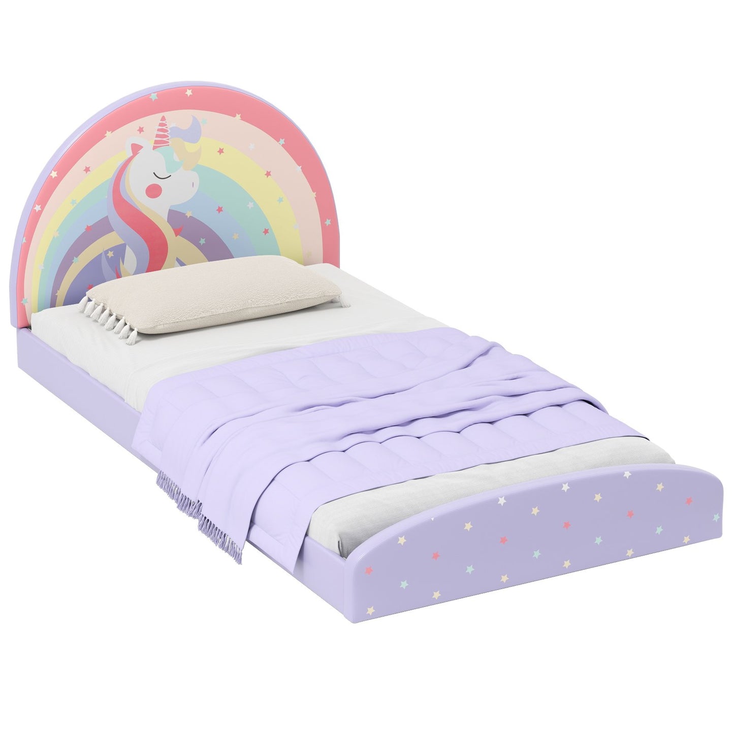 Twin Floor Bed Frame Upholstered Twin Size Kids Floor Bed with 210D Oxford Cloth Floor Mat-Blue