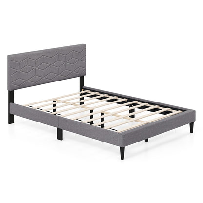 Twin/Full/Queen Size Bed Frame Modern Platform Bed with Linen Fabric Upholstered Headboard-Queen