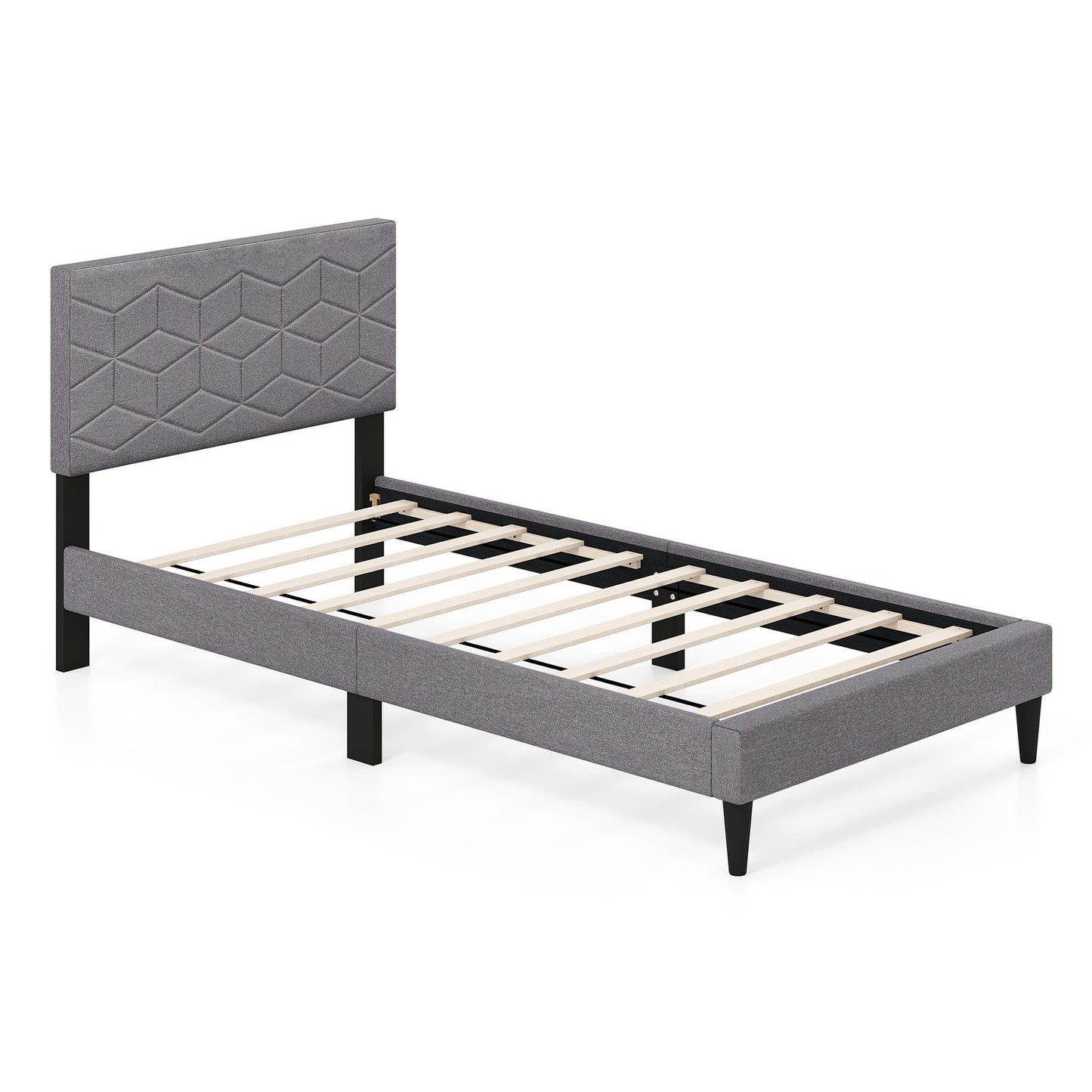 Twin/Full/Queen Size Bed Frame Modern Platform Bed with Linen Fabric Upholstered Headboard-Queen