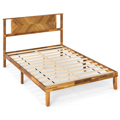 Twin/Full/Queen Size Bed Frame Mid-Century Acacia Wood Platform Bed with Headboard-Twin Size