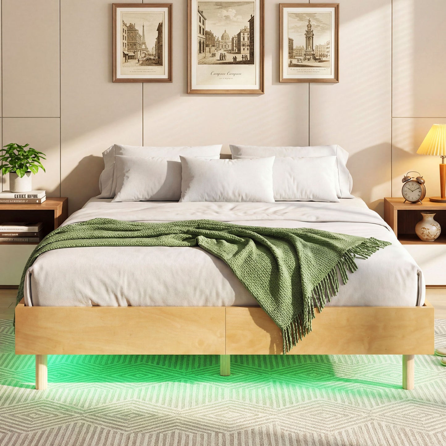 Twin/Full/Queen Size Floating Bed Frame with LED Lights for Bedroom-Queen