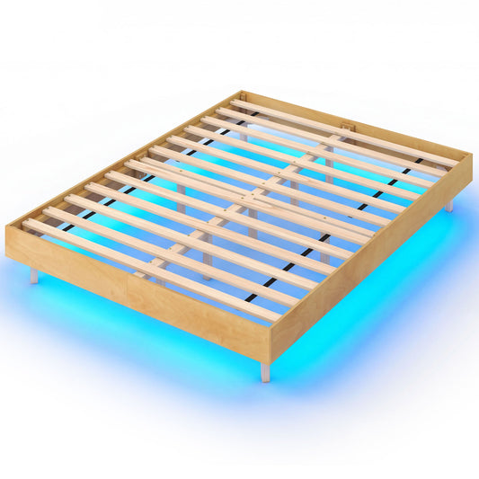 Twin, full, and queen size floating bed frame with integrated LED lights, modern bedroom furniture by Wilsons Home Store.