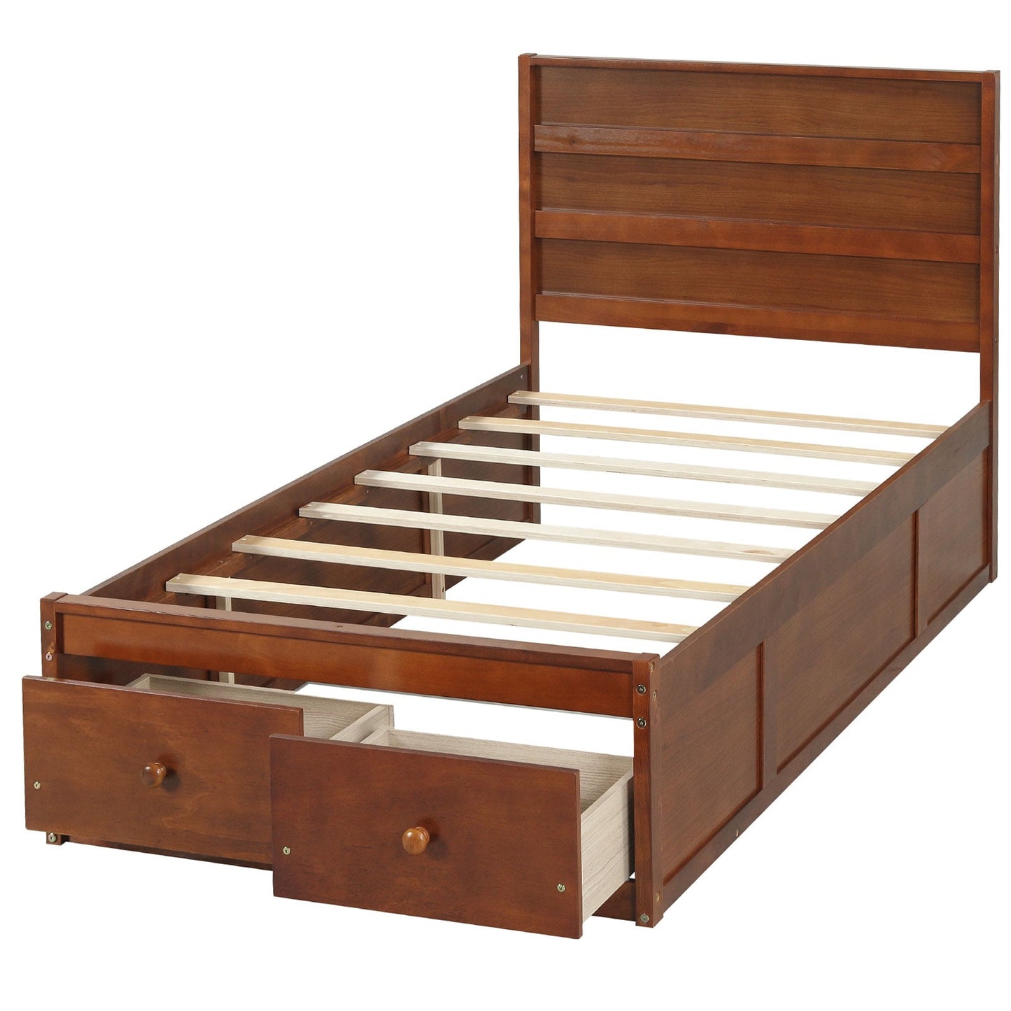 Twin Size Bed Frame with Storage Drawers and Headboard-Gray