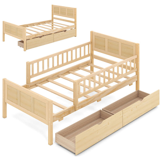 Twin Size Bed Frame with Storage Drawers Natural