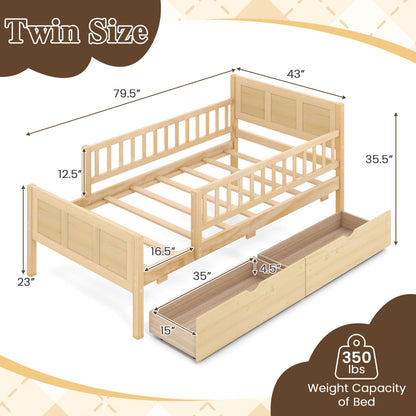 Twin Size Bed Frame with Storage Drawers Natural