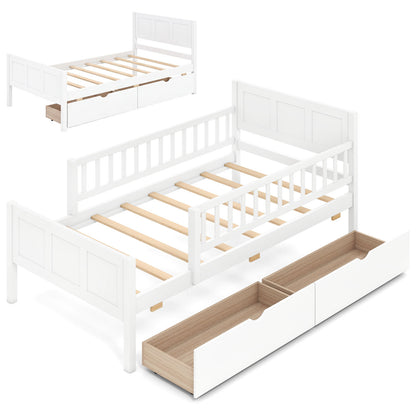 Twin Size Bed Frame with Detachable Guardrails White