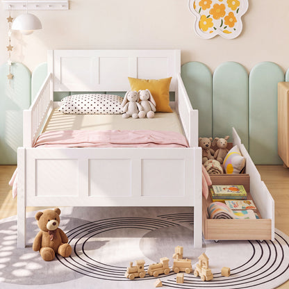 Twin Size Bed Frame with Detachable Guardrails White