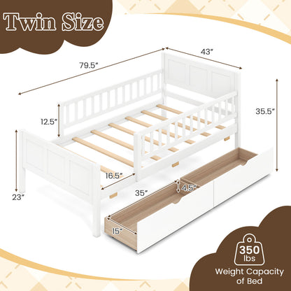 Twin Size Bed Frame with Detachable Guardrails White