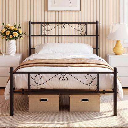 Twin Size Black Metal Bed Frame with Headboard and Footboard for Bedroom-Twin