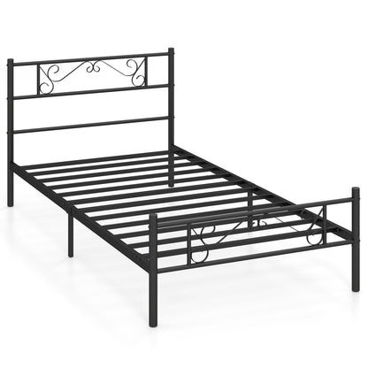 Twin Size Black Metal Bed Frame with Headboard and Footboard for Bedroom-Twin