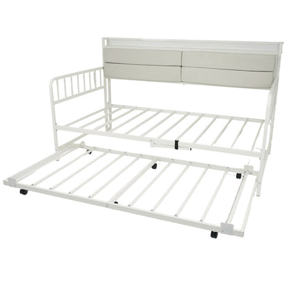 Twin Size Daybed with Trundle and Metal Bed Frame with Headboard-Rustic Brown