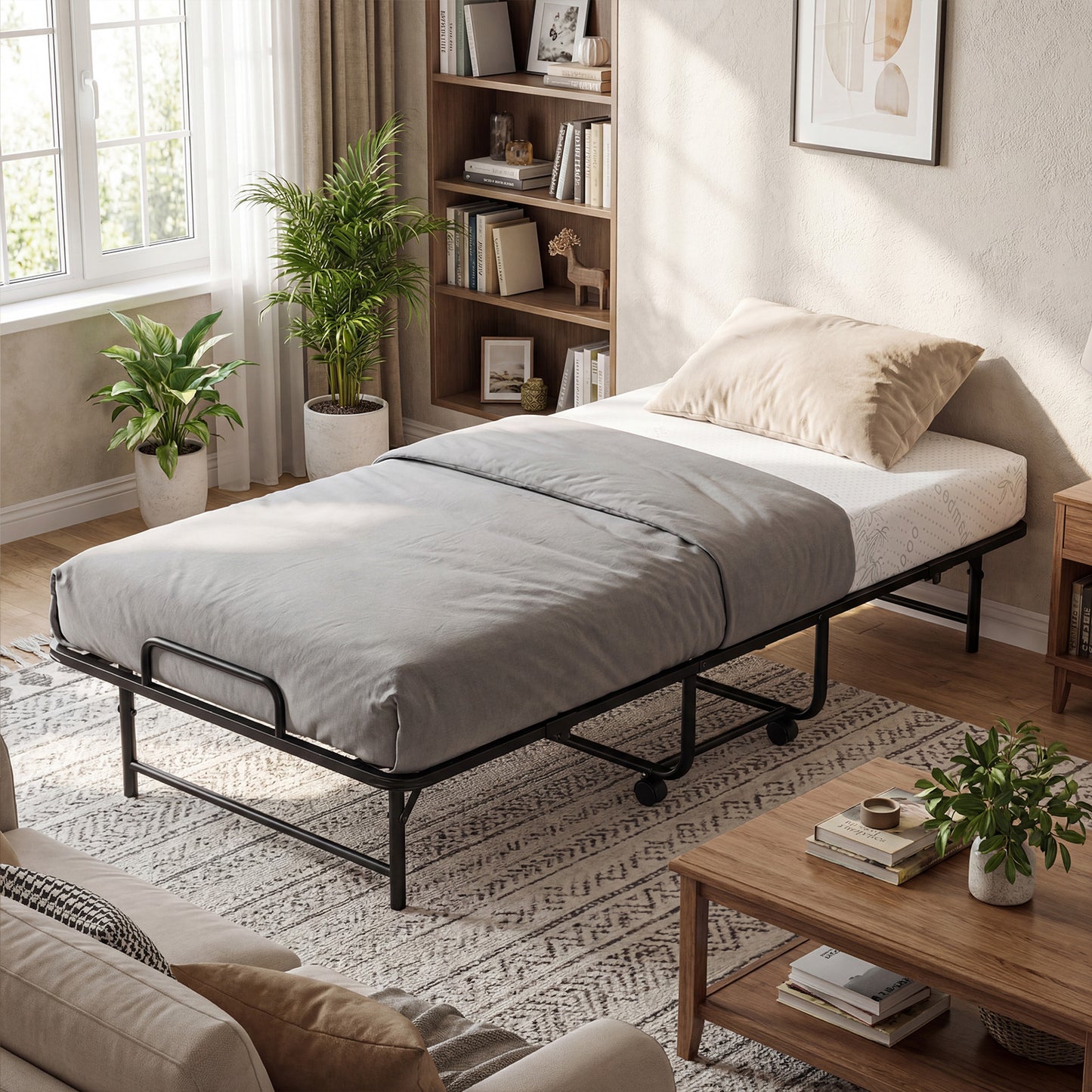Twin Size Folding Bed with 5-Inch Mattress Rollaway Guest Bed with Memory Foam Mattress