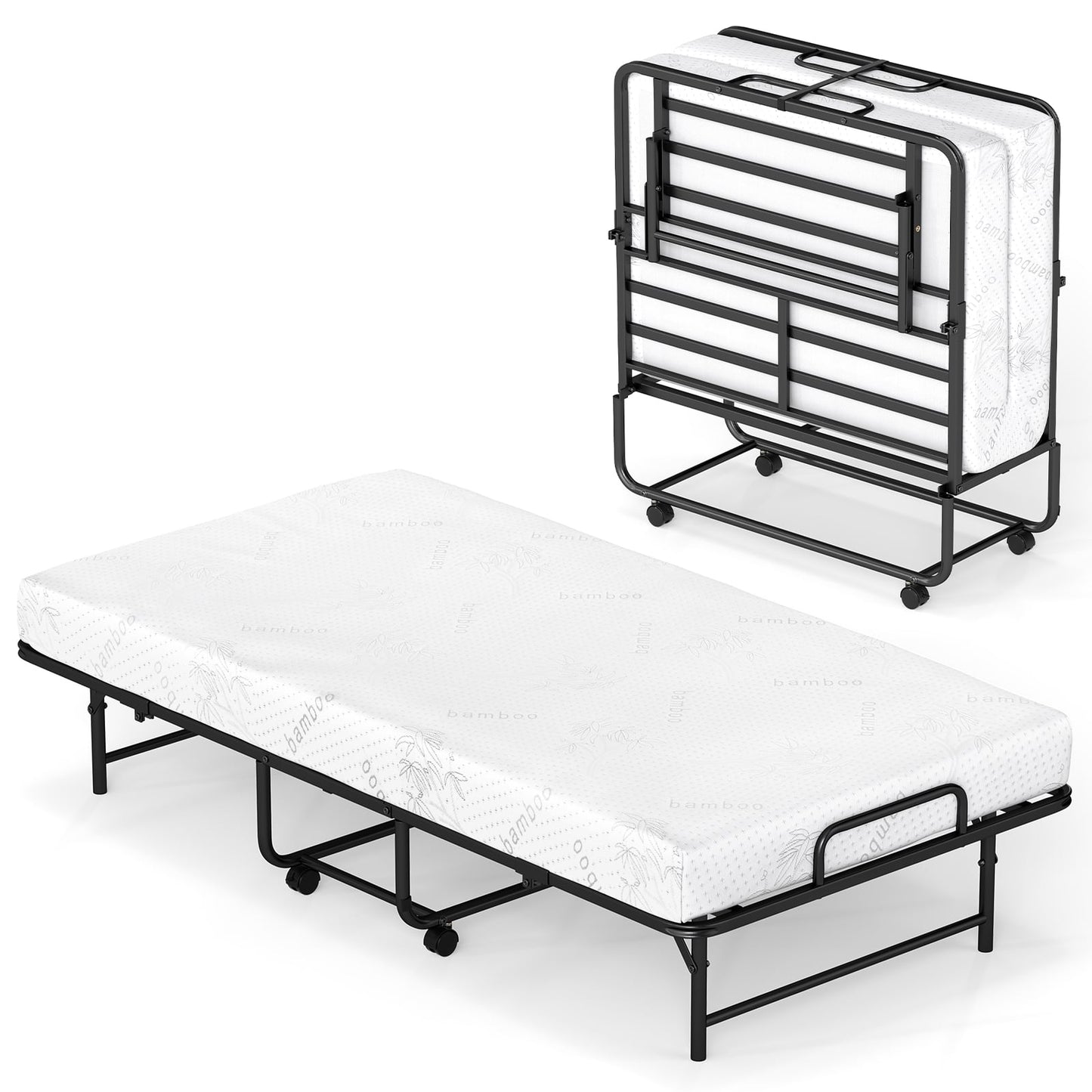 Twin Size Folding Bed with 5-Inch Mattress Rollaway Guest Bed with Memory Foam Mattress