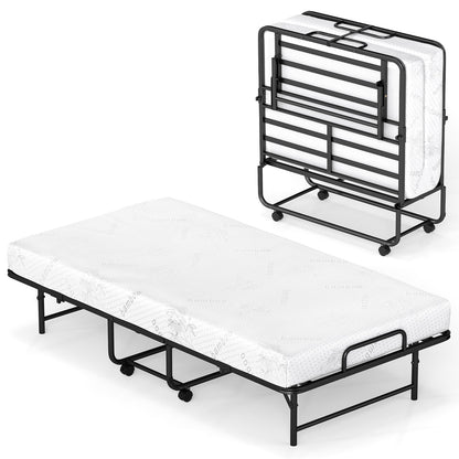 Twin Size Folding Bed with 5-Inch Mattress Rollaway Guest Bed with Memory Foam Mattress