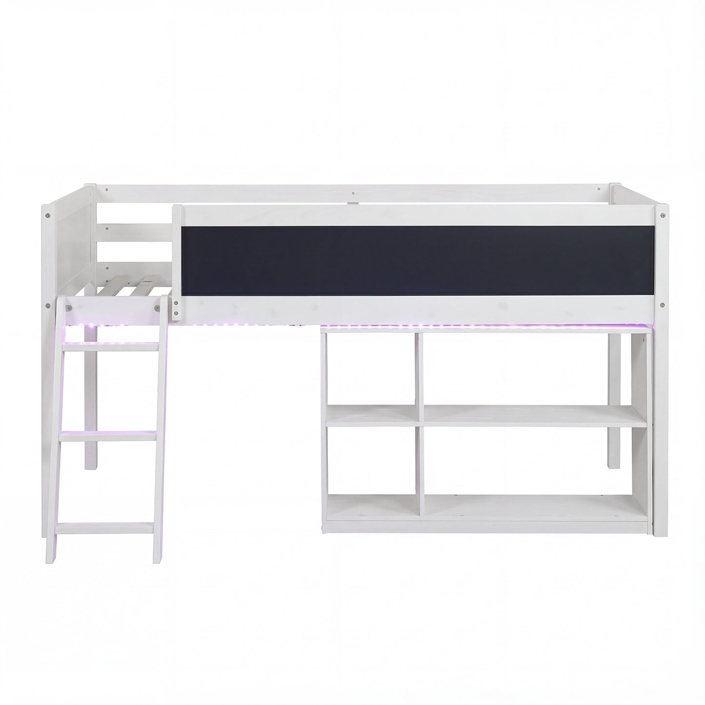 Twin Size Kids Loft Bed with LED Lights and Removable Bookcase-Gray