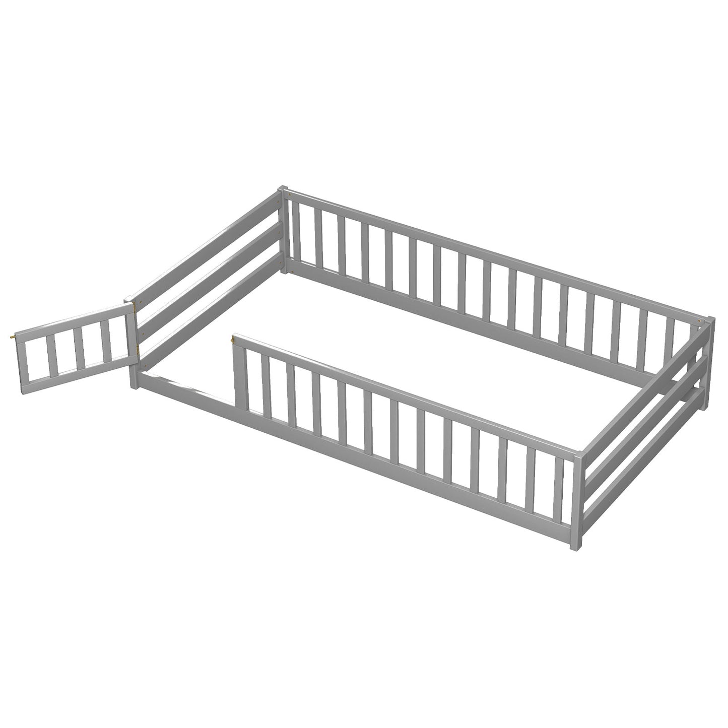 Twin Size Montessori Floor Bed Frame with Full Length Safety Guardrails-Dark Green