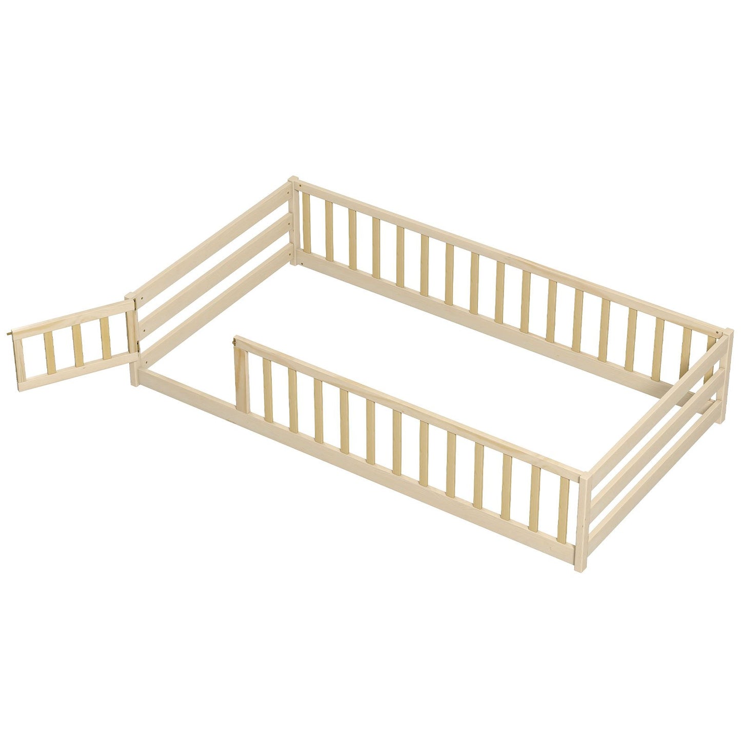 Twin Size Montessori Floor Bed Frame with Full Length Safety Guardrails-Dark Green