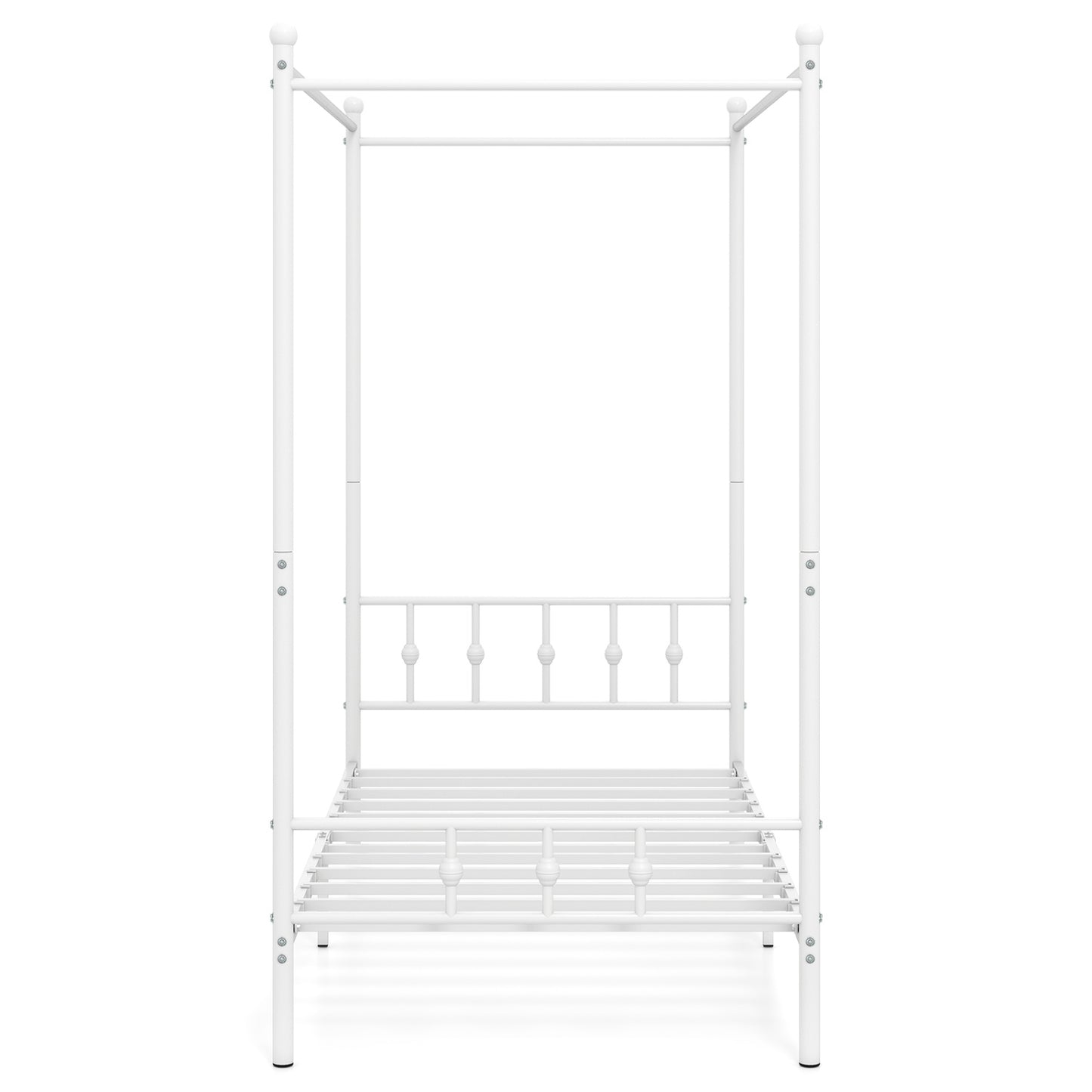 Twin Size Metal Canopy Bed Frame with Headboard and Footboard-White