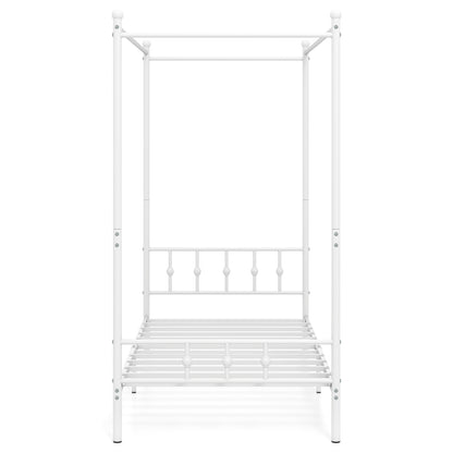 Twin Size Metal Canopy Bed Frame with Headboard and Footboard-White