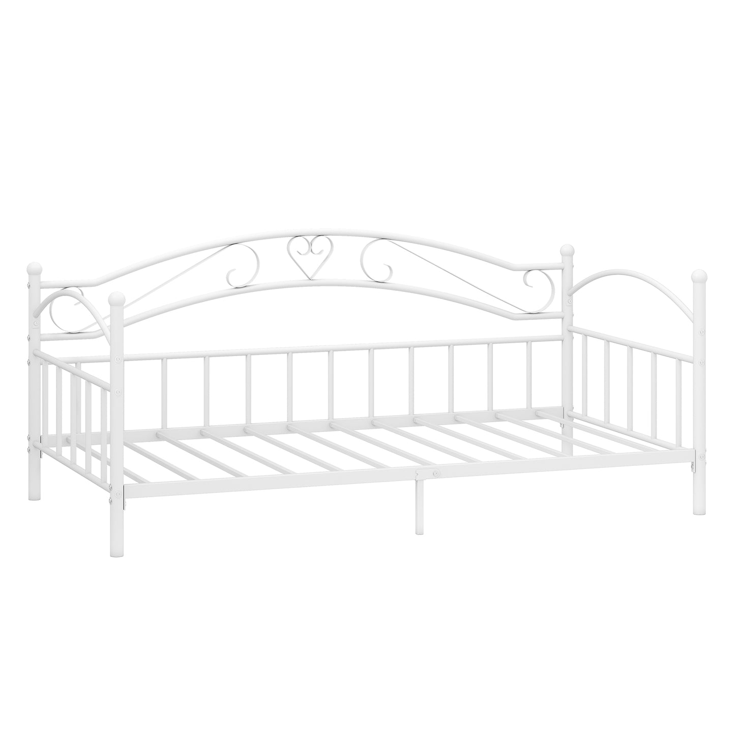 Twin Size Metal Daybed Frame with Headboard for Bedroom-White