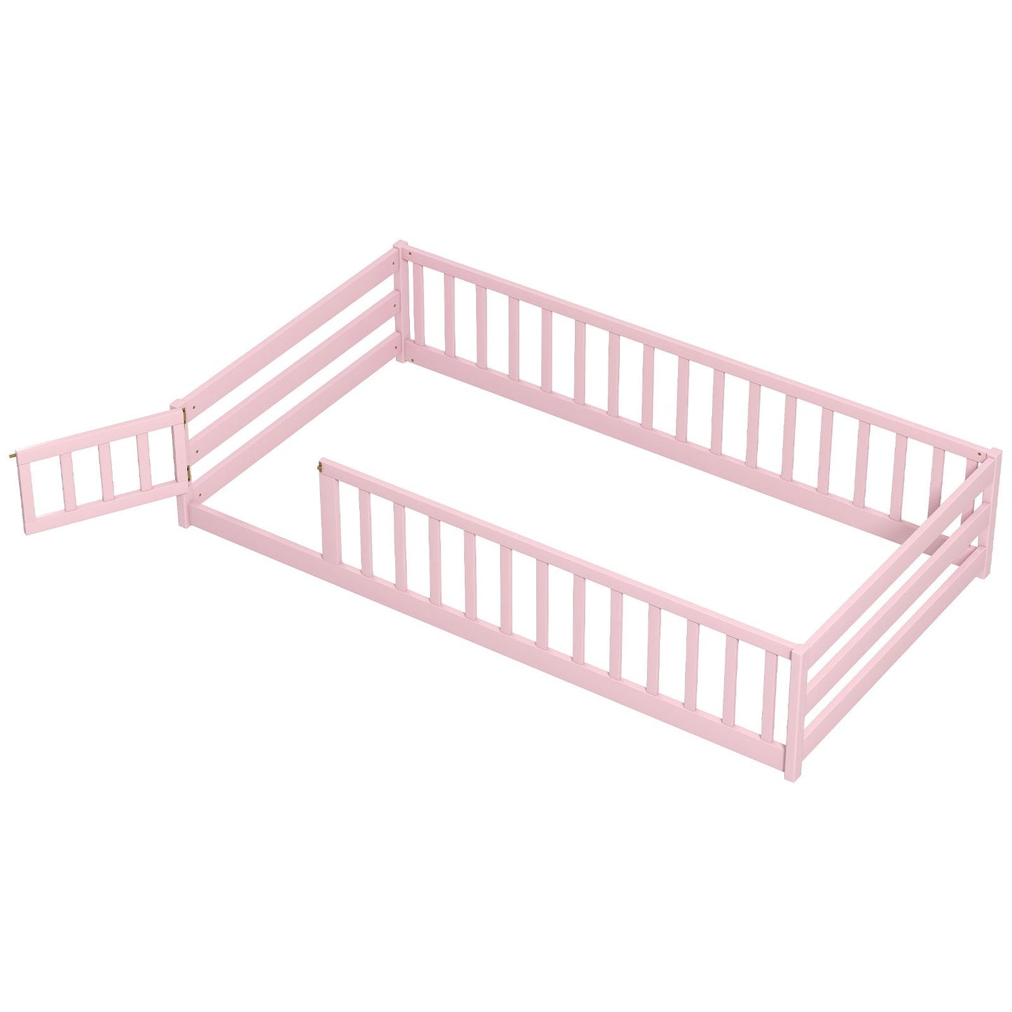Twin Size Montessori Floor Bed Frame with Full Length Safety Guardrails-Dark Green