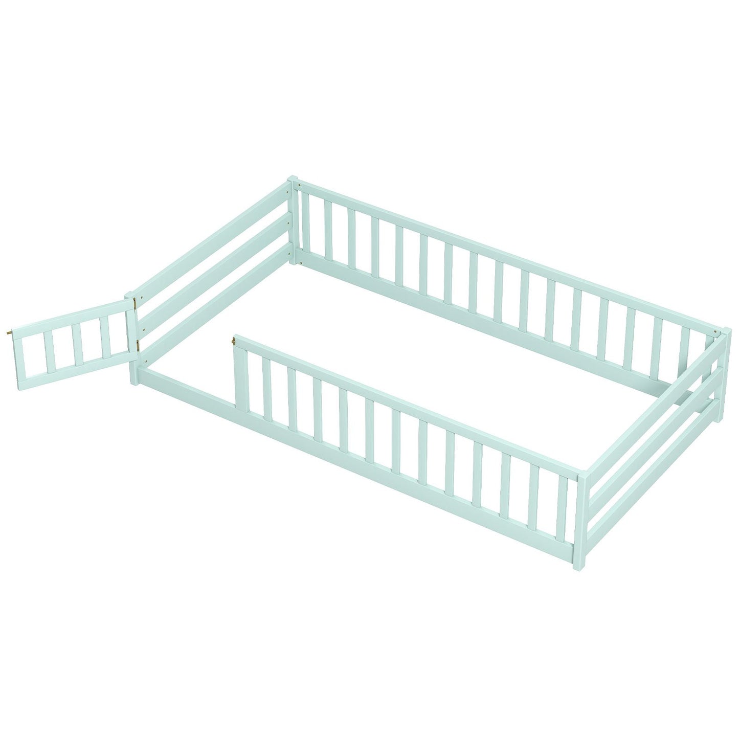 Twin Size Montessori Floor Bed Frame with Full Length Safety Guardrails-Dark Green