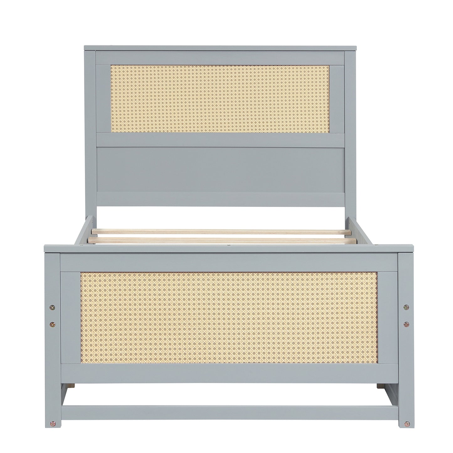 Twin Size Rattan Bed Frame with Storage Drawers-Gray