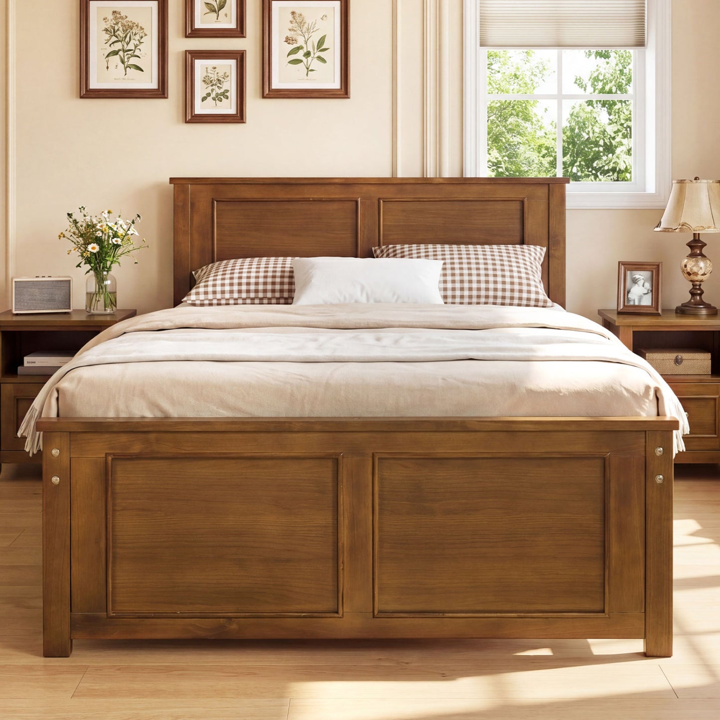 Twin Size Wooden Platform Bed Frame with Headboard