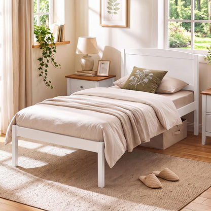 Twin Size Wooden Platform Bed Frame with Curved Headboard-Walnut