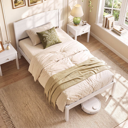 Twin Size Wooden Platform Bed Frame with Curved Headboard-Walnut