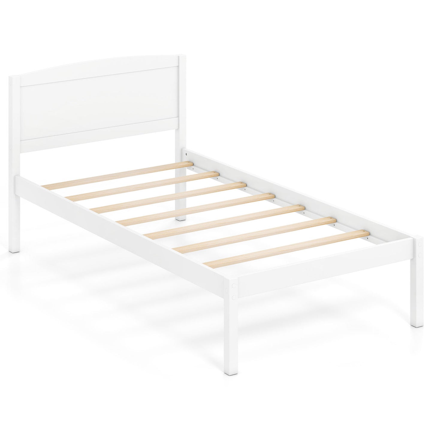 Twin Size Wooden Platform Bed Frame with Curved Headboard-Walnut