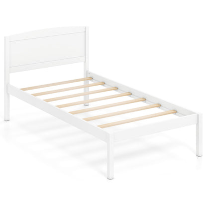 Twin Size Wooden Platform Bed Frame with Curved Headboard-Walnut