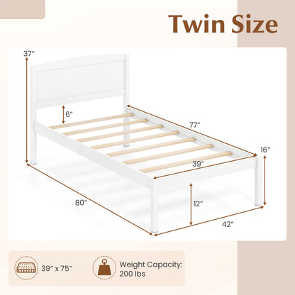 Twin Size Wooden Platform Bed Frame with Curved Headboard-Walnut