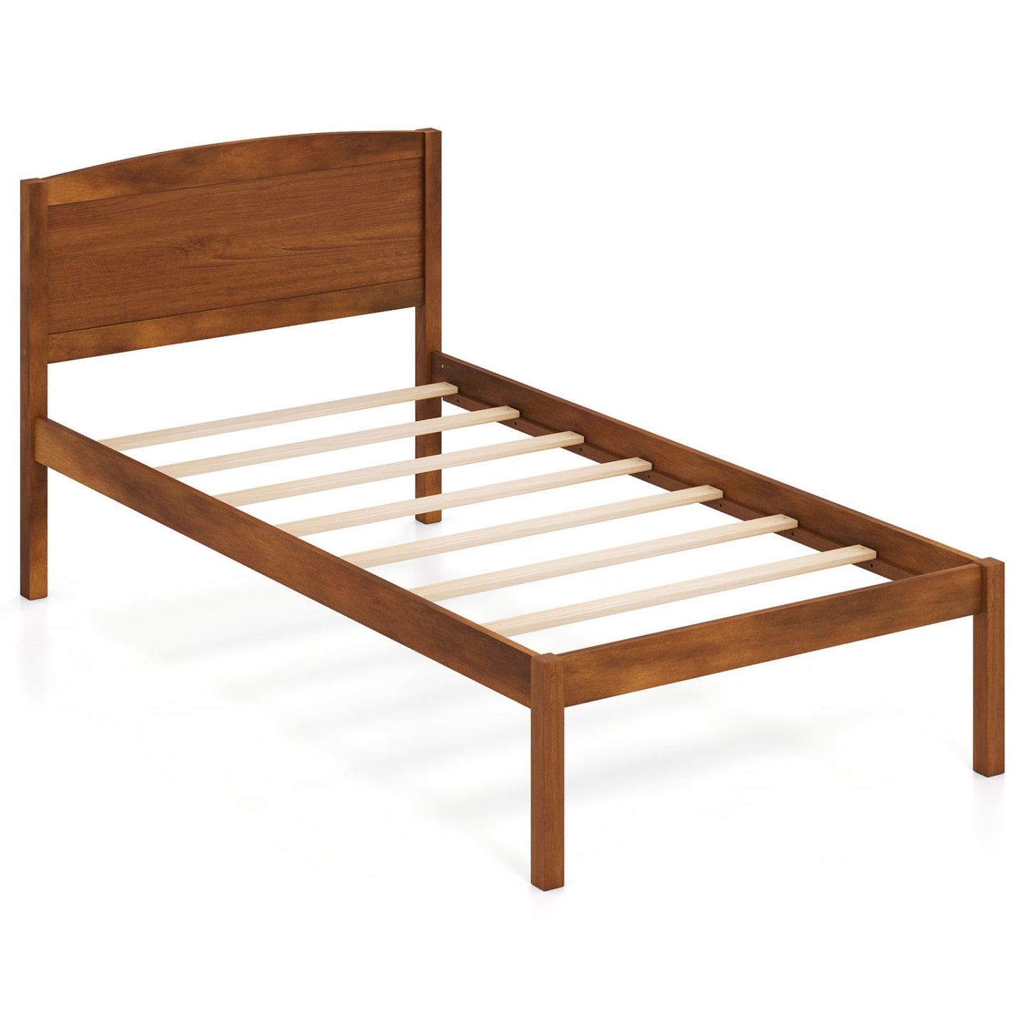 Twin Size Wooden Platform Bed Frame with Curved Headboard-Walnut
