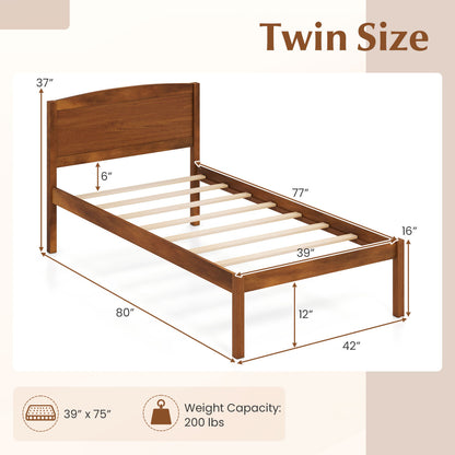 Twin Size Wooden Platform Bed Frame with Curved Headboard-Walnut