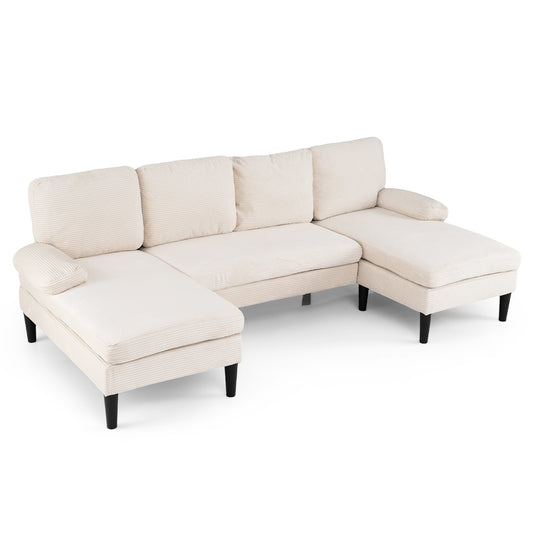 U-shaped Sectional Couch with Double Chaise for Living Room-Beige