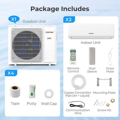 UltrEco Series 24000 BTU 2 Zone 23 SEER2 Mini Split Air Conditioner Wifi Enabled with Heat Pump-9K + 18K