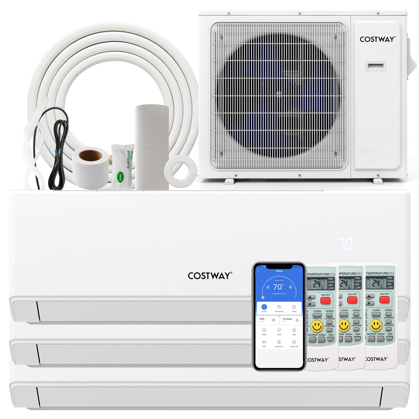 UltrEco Series 24000 BTU 3 Zone 23 SEER2 Mini Split Air Conditioner Wifi Enabled with Heat Pump-7K + 7K + 7K