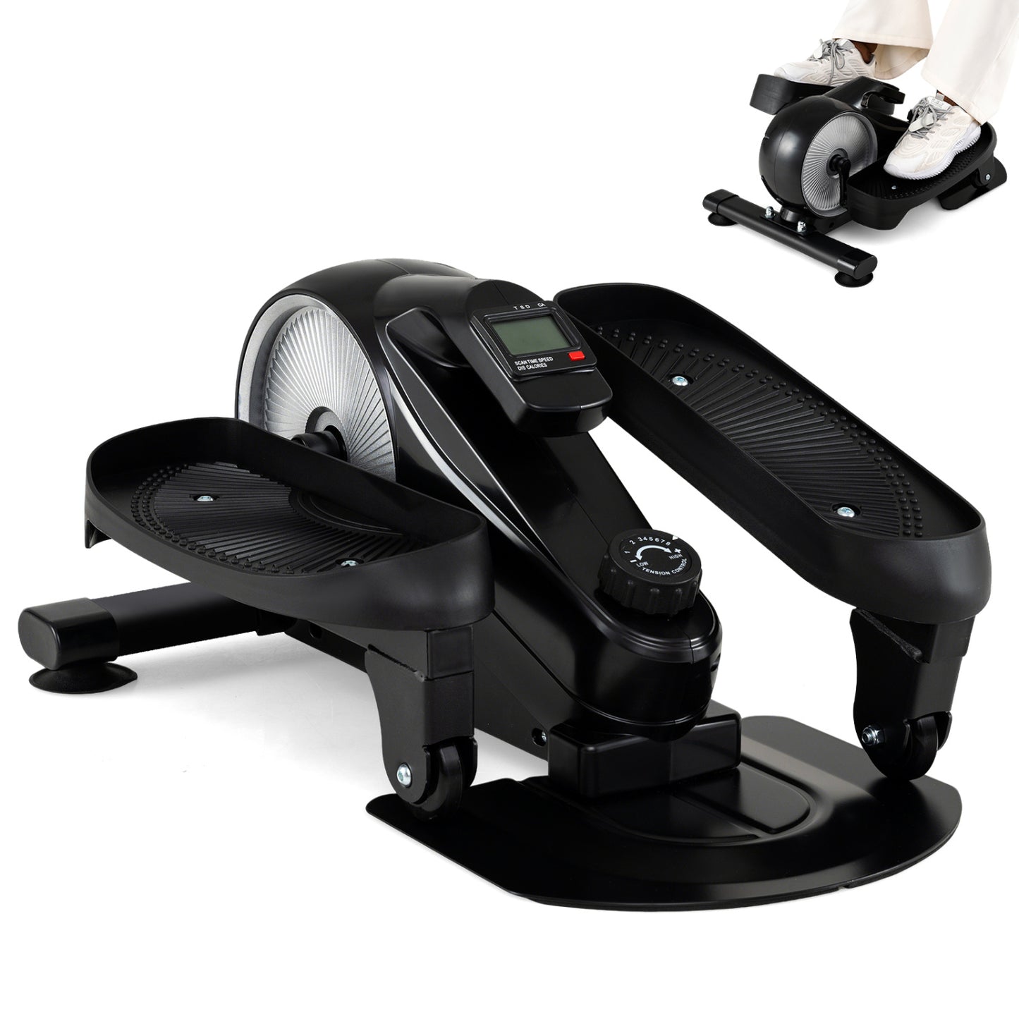 Under Desk Elliptical Pedal Exerciser Adjustable Magnetic Resistance-Silver