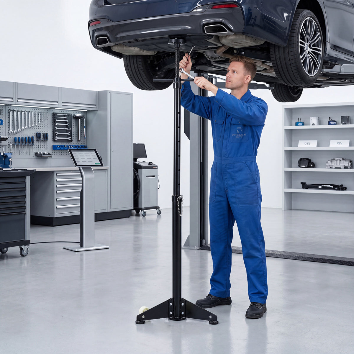 Black underhoist support stand for vehicle components, designed for outdoor garages by Direct by Wilsons Home Store.