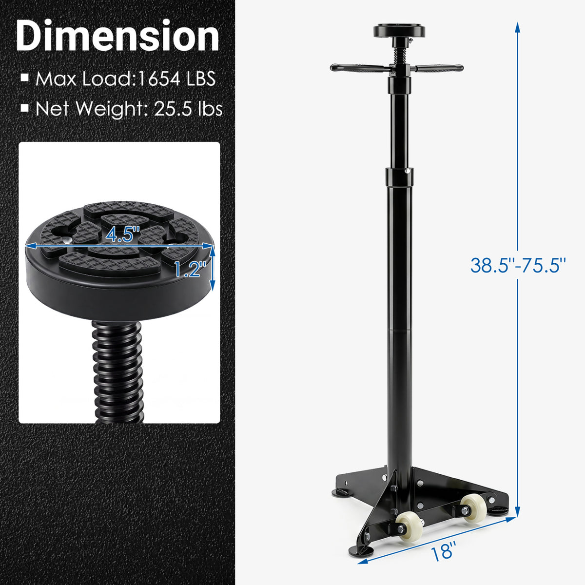 Black underhoist support stand for vehicle components, designed for outdoor garage storage by Wilsons Home Store.