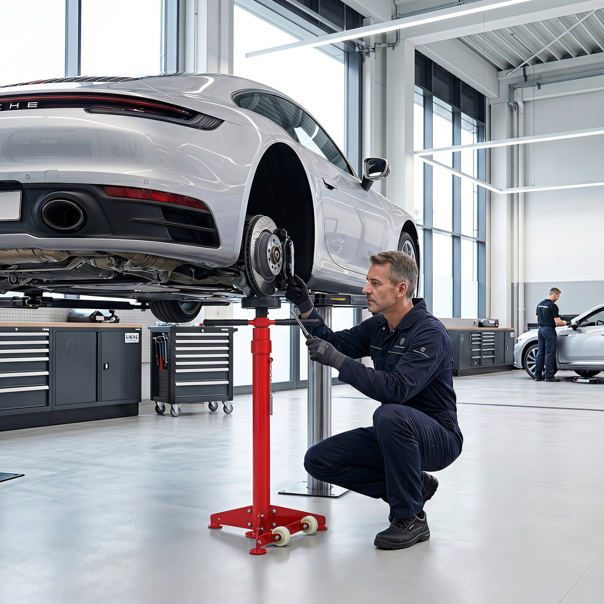 Black underhoist support stand for vehicle components, designed for outdoor garages, by Direct by Wilsons Home Store.