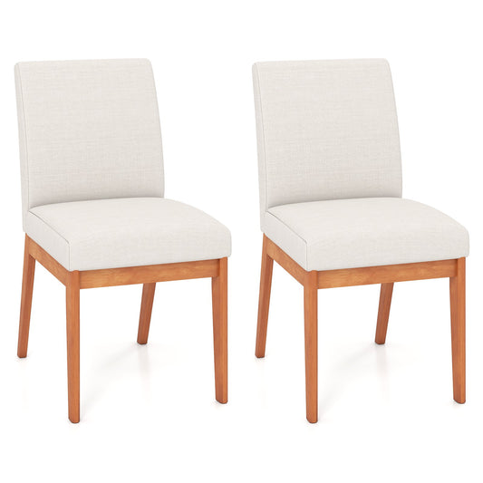 Upholstered Dining Chairs Set of 2 Kitchen Armless Side Chairs with Rubber Wood Legs-Beige