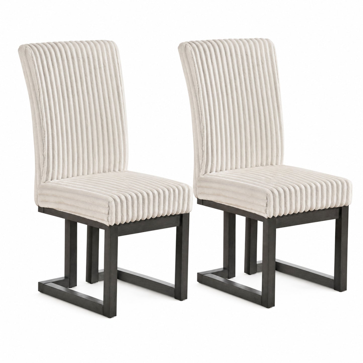 Upholstered Dining Chairs Set of 2 with Rubber Wood Legs and Padded Seat for Dining Room-Beige