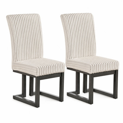 Upholstered Dining Chairs Set of 2 with Rubber Wood Legs and Padded Seat for Dining Room-Beige
