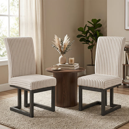 Upholstered Dining Chairs Set of 2 with Rubber Wood Legs and Padded Seat for Dining Room-Beige