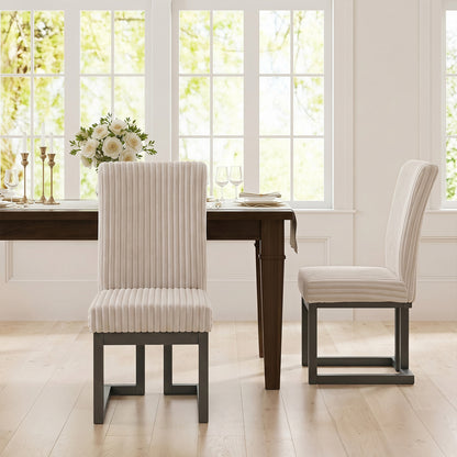 Upholstered Dining Chairs Set of 2 with Rubber Wood Legs and Padded Seat for Dining Room-Beige