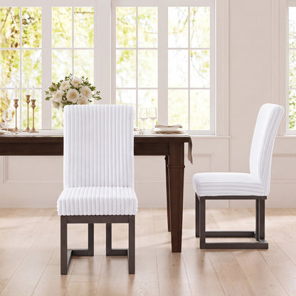 Upholstered Dining Chairs Set of 2 with Rubber Wood Legs and Padded Seat for Dining Room-Beige