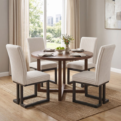 Upholstered Dining Chairs Set of 4 with Rubber Wood Legs and Padded Seat for Dining Room-Beige