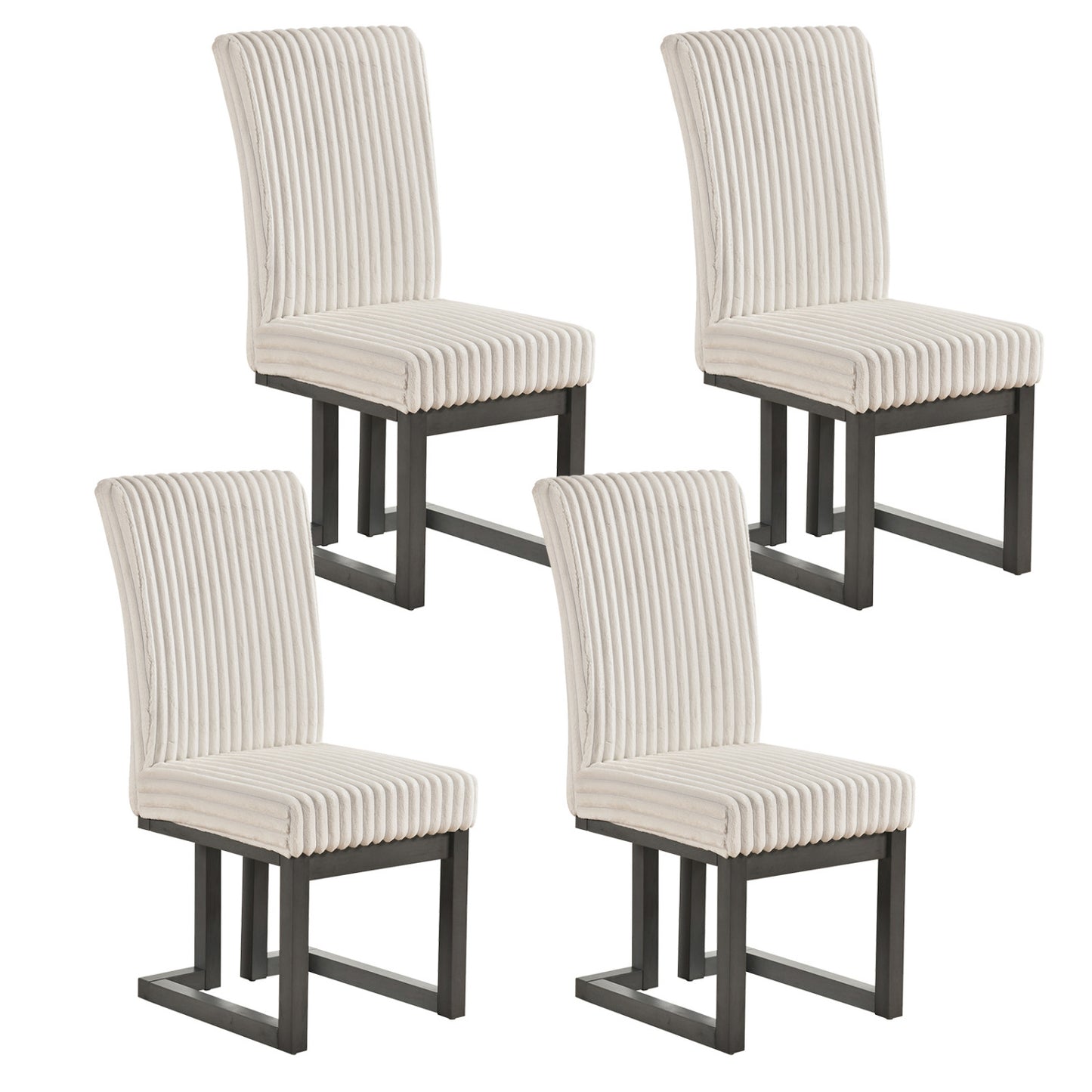 Upholstered Dining Chairs Set of 4 with Rubber Wood Legs and Padded Seat for Dining Room-Beige
